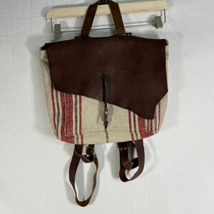 MAIA Striped Backpack Leather Flap Boho Chic Travel Messenger Bag‎